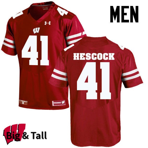 Wisconsin Badgers Men's #41 Jake Hescock NCAA Under Armour Authentic Red Big & Tall College Stitched Football Jersey VY40S54LZ